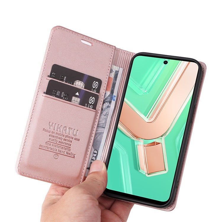 YIKATU YK-001 For vivo Y28 4G Case Card Slot Stand Leather Phone Cover Strong Magnetic - Rose Gold