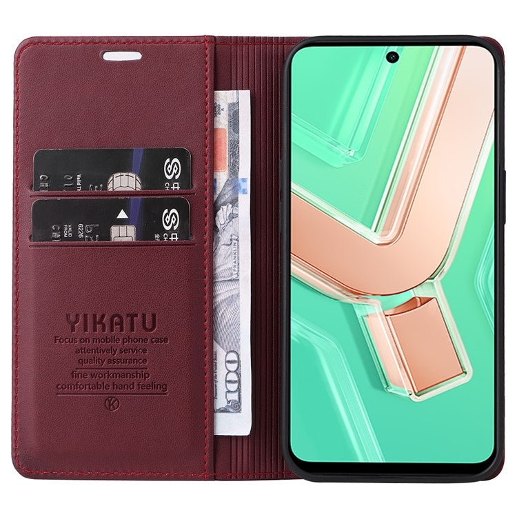 YIKATU YK-001 For vivo Y28 4G Case Card Slot Stand Leather Phone Cover Strong Magnetic - Wine Red