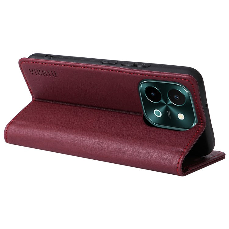 YIKATU YK-001 For vivo Y28 4G Case Card Slot Stand Leather Phone Cover Strong Magnetic - Wine Red