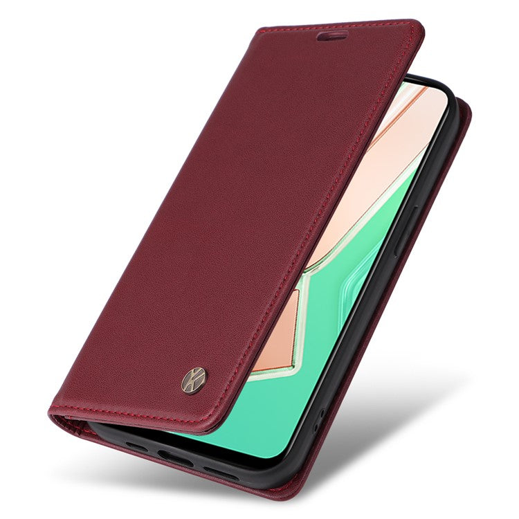 YIKATU YK-001 For vivo Y28 4G Case Card Slot Stand Leather Phone Cover Strong Magnetic - Wine Red