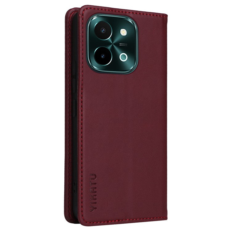 YIKATU YK-001 For vivo Y28 4G Case Card Slot Stand Leather Phone Cover Strong Magnetic - Wine Red