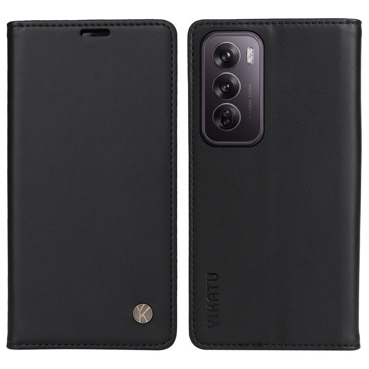 YIKATU YK-001 For Oppo Reno12 5G (Global) Case Wallet Leather Phone Cover Folio Strong Magnetic Closure - Black