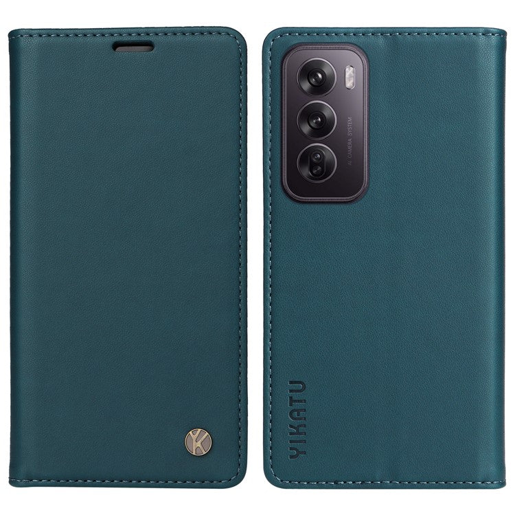 YIKATU YK-001 For Oppo Reno12 5G (Global) Case Wallet Leather Phone Cover Folio Strong Magnetic Closure - Green