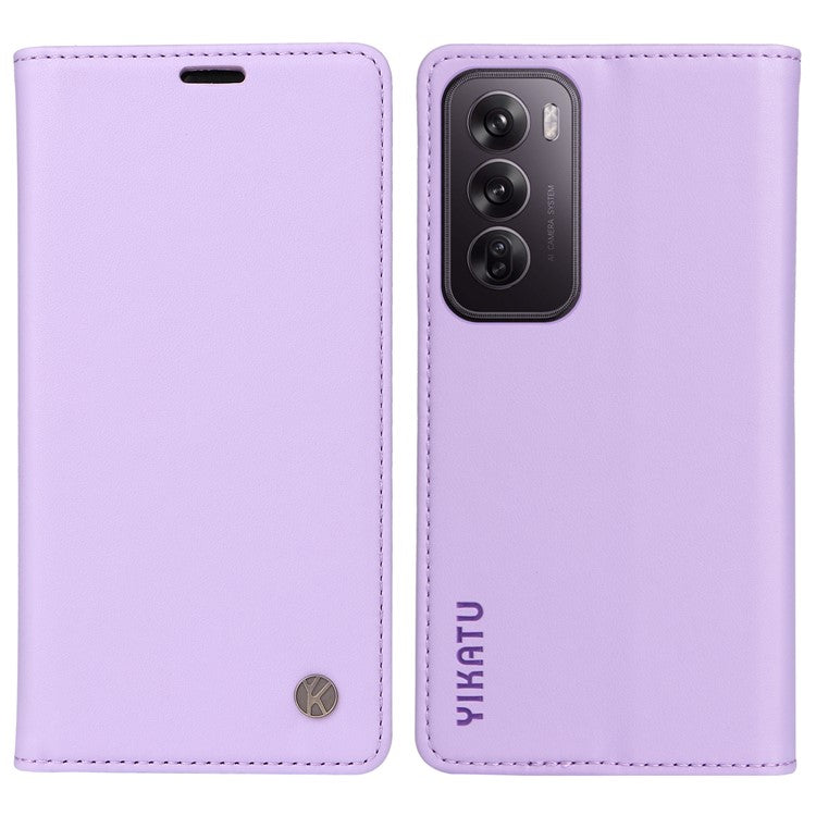 YIKATU YK-001 For Oppo Reno12 5G (Global) Case Wallet Leather Phone Cover Folio Strong Magnetic Closure - Light Purple