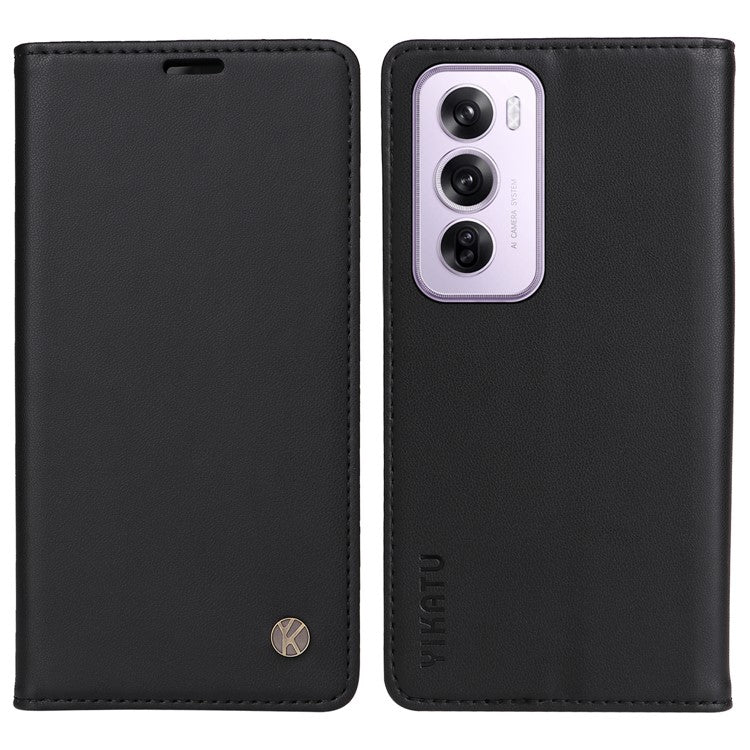 YIKATU YK-001 For Oppo Reno12 Pro 5G (China) / (Global) Case Leather Magnetic Auto-absorbed Phone Cover - Black