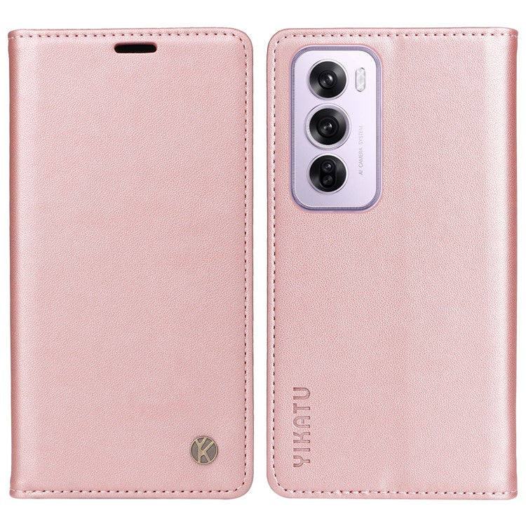 YIKATU YK-001 For Oppo Reno12 Pro 5G (China) / (Global) Case Leather Magnetic Auto-absorbed Phone Cover - Rose Gold