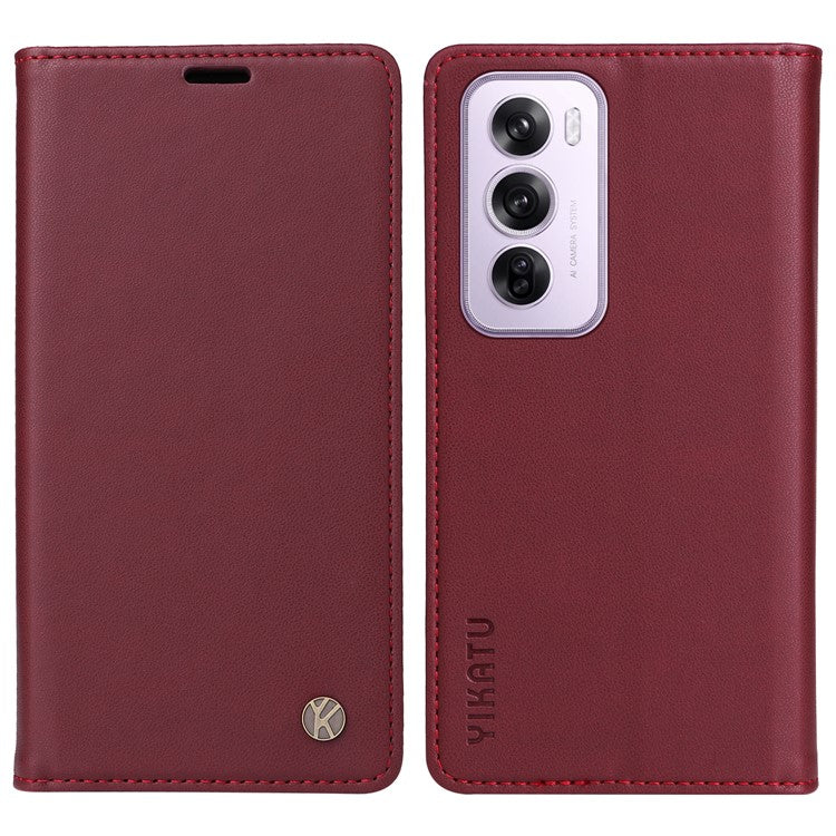 YIKATU YK-001 For Oppo Reno12 Pro 5G (China) / (Global) Case Leather Magnetic Auto-absorbed Phone Cover - Wine Red