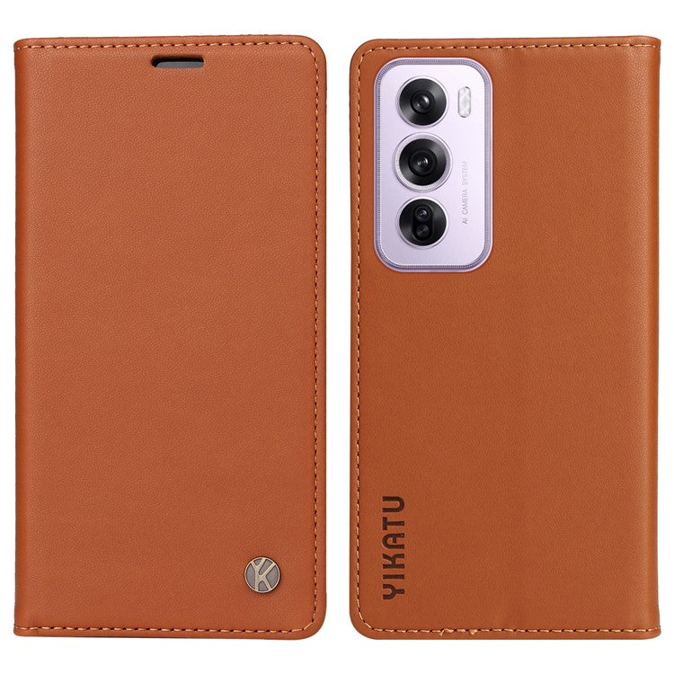 YIKATU YK-001 For Oppo Reno12 Pro 5G (China) / (Global) Case Leather Magnetic Auto-absorbed Phone Cover - Brown