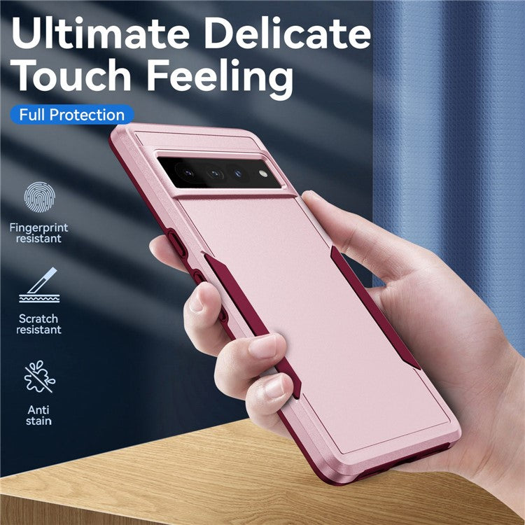 For Google Pixel 7 Pro Phone Case PC + TPU Dual Layer Shockproof Cover Back Protector Anti-drop Phone Case - Pink  /  Rose