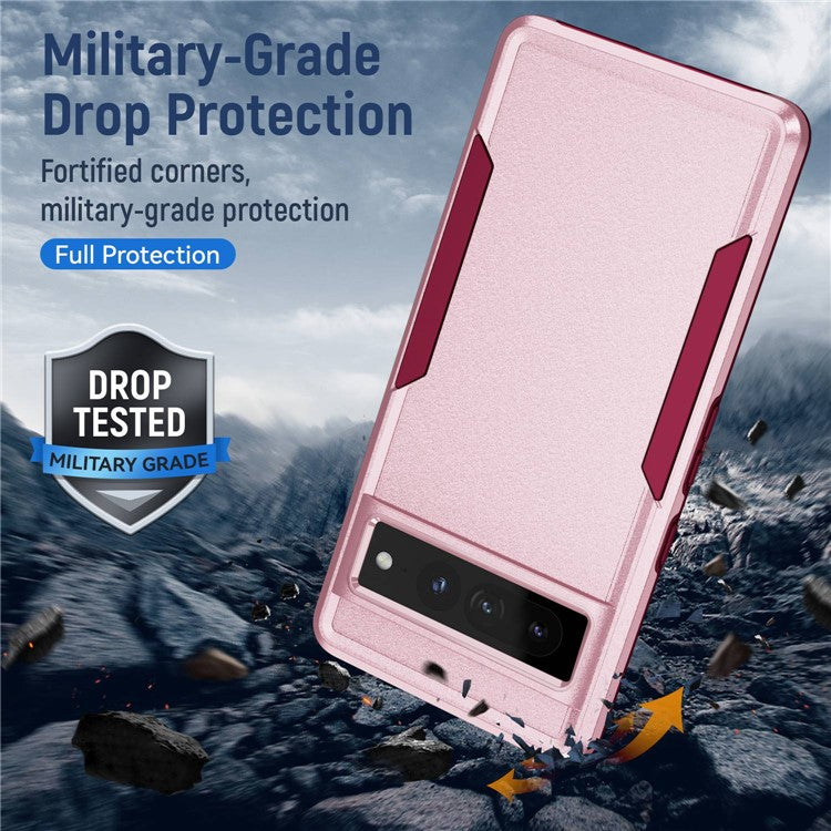 For Google Pixel 7 Pro Phone Case PC + TPU Dual Layer Shockproof Cover Back Protector Anti-drop Phone Case - Pink  /  Rose