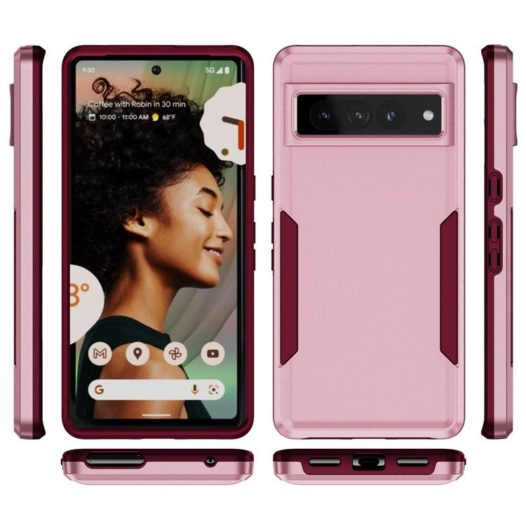 For Google Pixel 7 Pro Phone Case PC + TPU Dual Layer Shockproof Cover Back Protector Anti-drop Phone Case - Pink  /  Rose