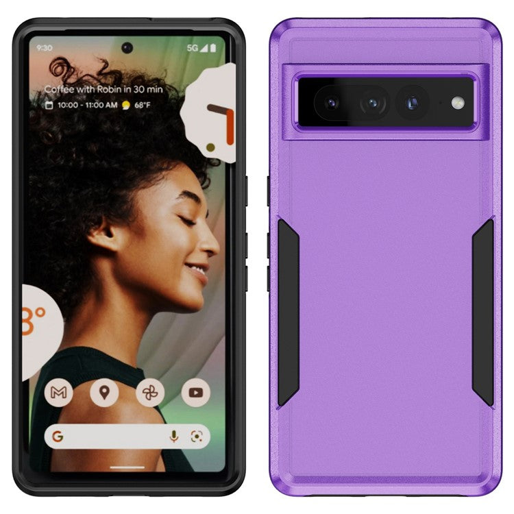 For Google Pixel 7 Pro Phone Case PC + TPU Dual Layer Shockproof Cover Back Protector Anti-drop Phone Case - Purple  /  Black