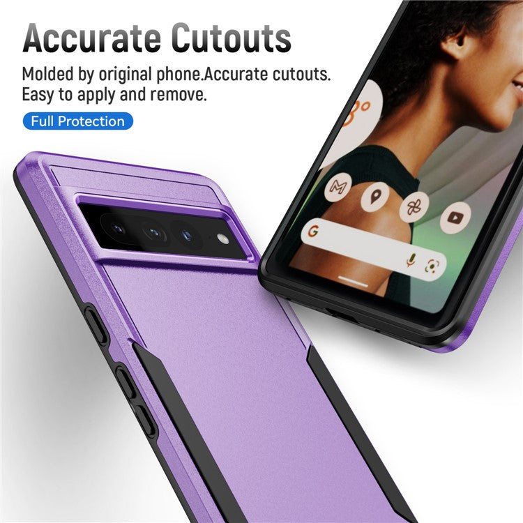 For Google Pixel 7 Pro Phone Case PC + TPU Dual Layer Shockproof Cover Back Protector Anti-drop Phone Case - Purple  /  Black