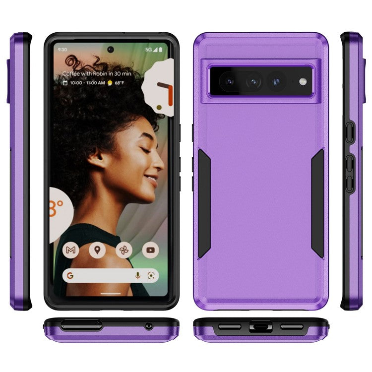 For Google Pixel 7 Pro Phone Case PC + TPU Dual Layer Shockproof Cover Back Protector Anti-drop Phone Case - Purple  /  Black