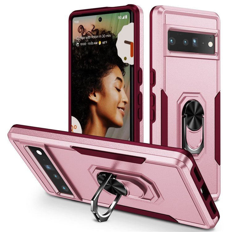 For Google Pixel 7 Pro Slim Case PC + TPU Scratch-Proof Cover Anti-Fall Phone Case with Kickstand - Pink  /  Rose