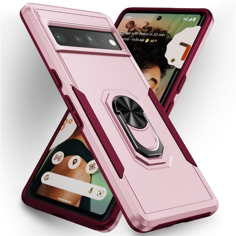 For Google Pixel 7 Pro Slim Case PC + TPU Scratch-Proof Cover Anti-Fall Phone Case with Kickstand - Pink  /  Rose