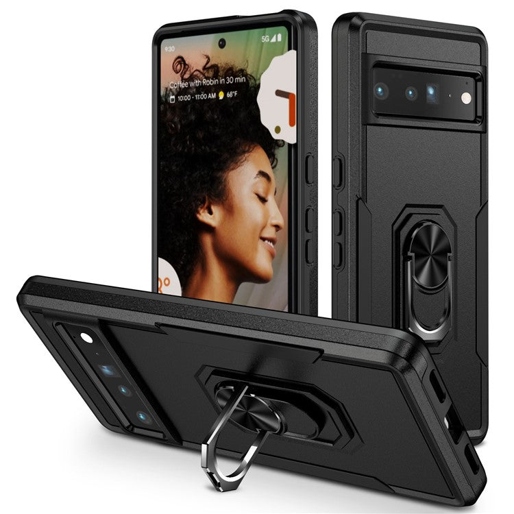 For Google Pixel 7 Pro Slim Case PC + TPU Scratch-Proof Cover Anti-Fall Phone Case with Kickstand - Black