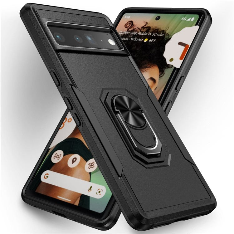 For Google Pixel 7 Pro Slim Case PC + TPU Scratch-Proof Cover Anti-Fall Phone Case with Kickstand - Black