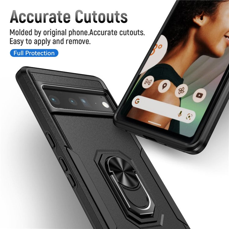 For Google Pixel 7 Pro Slim Case PC + TPU Scratch-Proof Cover Anti-Fall Phone Case with Kickstand - Black