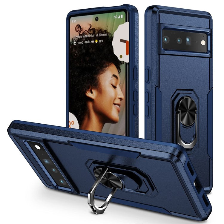 For Google Pixel 7 Pro Slim Case PC + TPU Scratch-Proof Cover Anti-Fall Phone Case with Kickstand - Blue