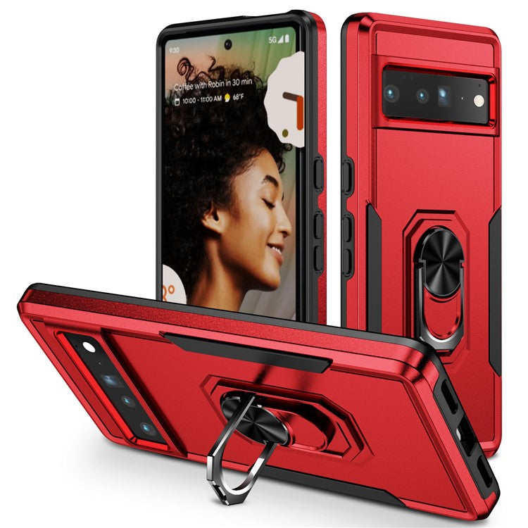 For Google Pixel 7 Pro Slim Case PC + TPU Scratch-Proof Cover Anti-Fall Phone Case with Kickstand - Red  /  Black