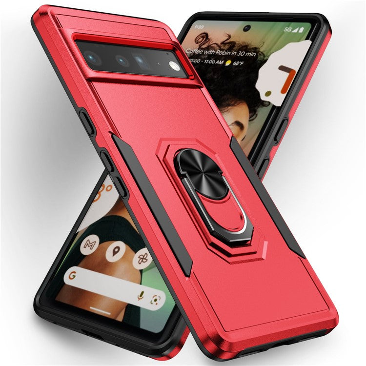 For Google Pixel 7 Pro Slim Case PC + TPU Scratch-Proof Cover Anti-Fall Phone Case with Kickstand - Red  /  Black