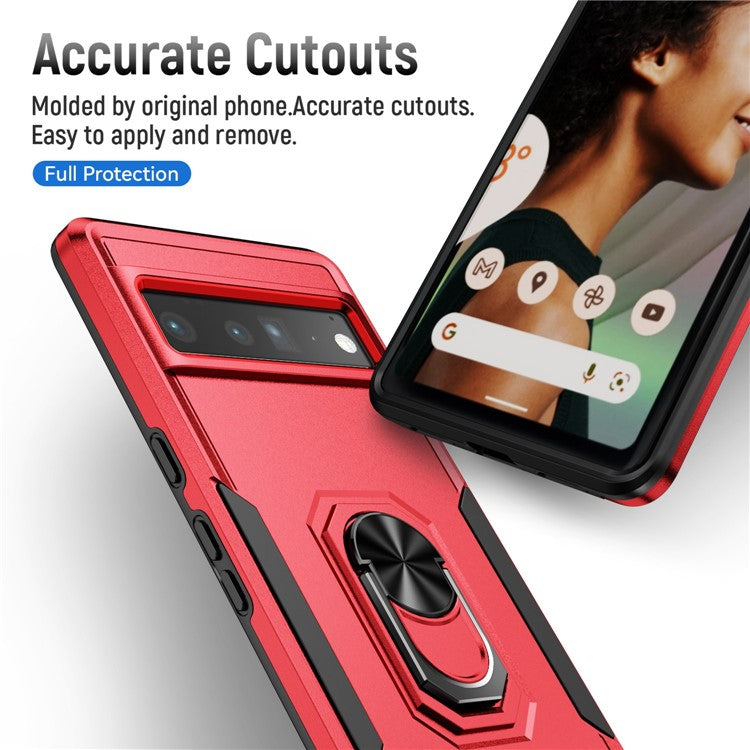 For Google Pixel 7 Pro Slim Case PC + TPU Scratch-Proof Cover Anti-Fall Phone Case with Kickstand - Red  /  Black