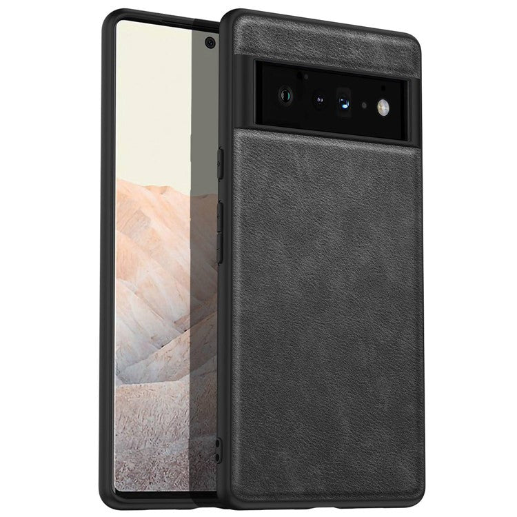 For Google Pixel 6 Pro 5G Anti-scratch Phone Case Retro PU Leather Coated TPU+PC Phone Protective Cover - Black