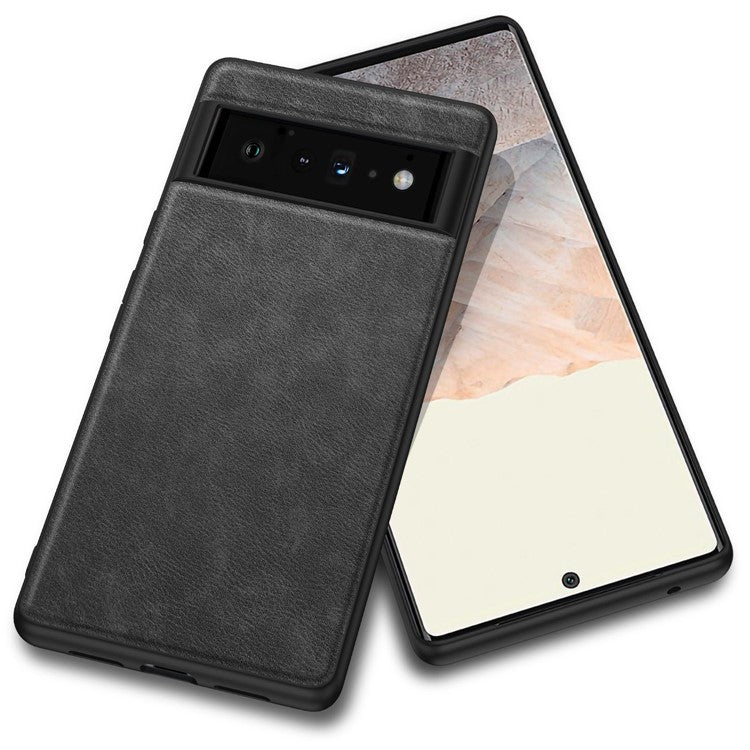 For Google Pixel 6 Pro 5G Anti-scratch Phone Case Retro PU Leather Coated TPU+PC Phone Protective Cover - Black