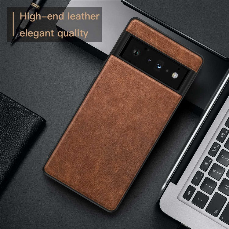 For Google Pixel 6 Pro 5G Anti-scratch Phone Case Retro PU Leather Coated TPU+PC Phone Protective Cover - Black