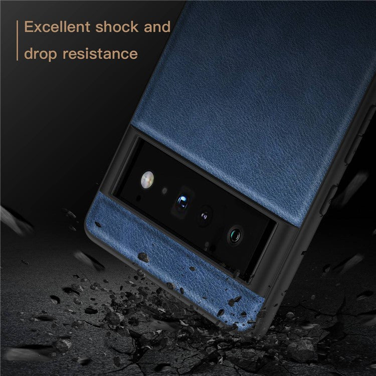 For Google Pixel 6 Pro 5G Anti-scratch Phone Case Retro PU Leather Coated TPU+PC Phone Protective Cover - Black