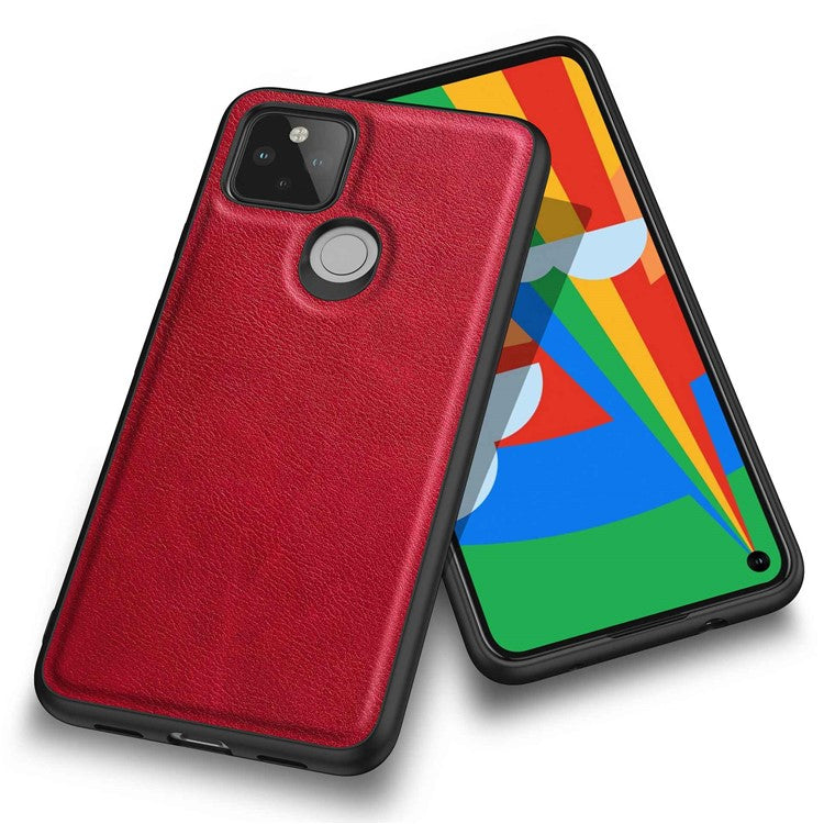 Slim Fit Phone Case for Google Pixel 4a 5G, Retro PU Leather Coated TPU+PC Phone Shell Anti-scratch Cell Phone Cover - Red