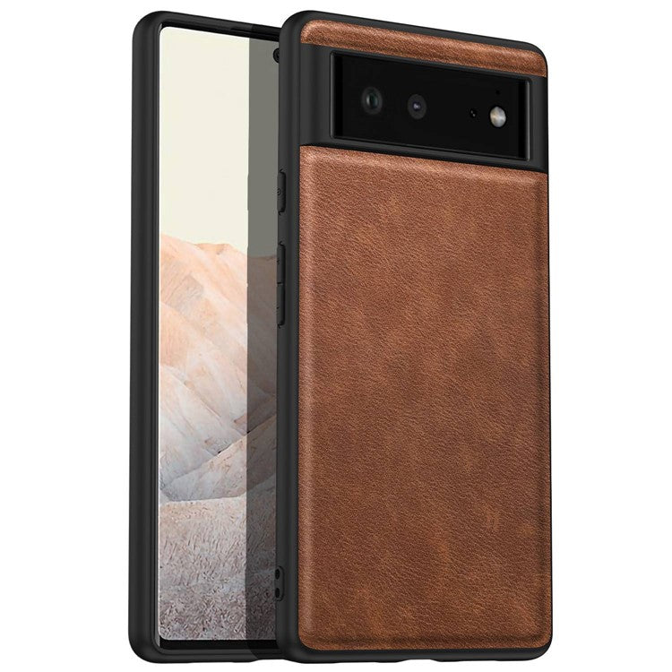 For Google Pixel 6 Shockproof Retro Phone Case Anti-fall PU Leather Coated TPU+PC Phone Cover - Brown