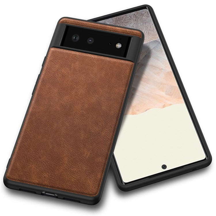 For Google Pixel 6 Shockproof Retro Phone Case Anti-fall PU Leather Coated TPU+PC Phone Cover - Brown