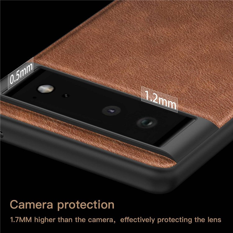 For Google Pixel 6 Shockproof Retro Phone Case Anti-fall PU Leather Coated TPU+PC Phone Cover - Brown