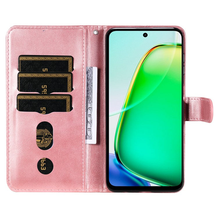 For vivo Y28 4G / iQOO Z9x 5G Case PU Leather Stand Phone Cover with Zipper Pocket - Pink