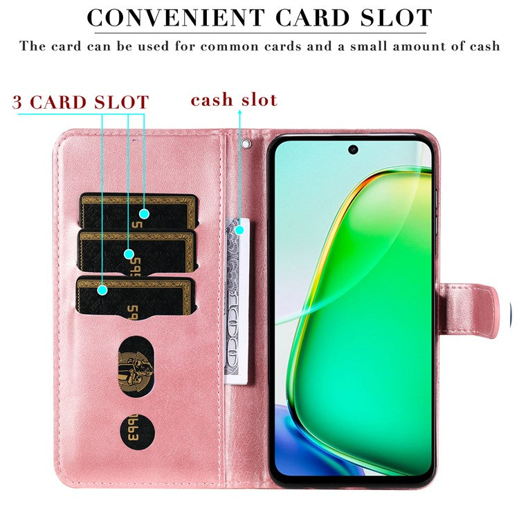 For vivo Y28 4G / iQOO Z9x 5G Case PU Leather Stand Phone Cover with Zipper Pocket - Pink