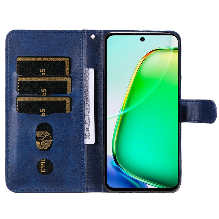 For vivo Y28 4G / iQOO Z9x 5G Case PU Leather Stand Phone Cover with Zipper Pocket - Blue