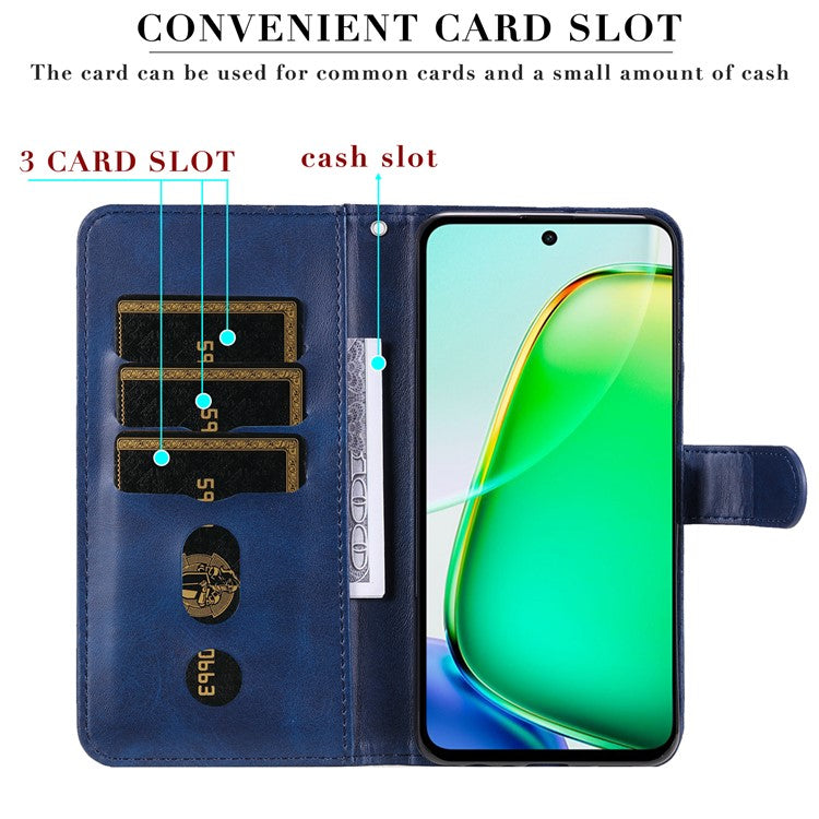 For vivo Y28 4G / iQOO Z9x 5G Case PU Leather Stand Phone Cover with Zipper Pocket - Blue