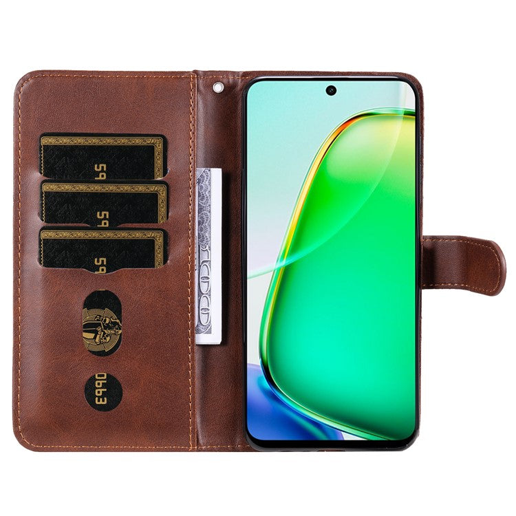 For vivo Y28 4G / iQOO Z9x 5G Case PU Leather Stand Phone Cover with Zipper Pocket - Brown