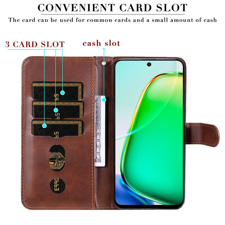 For vivo Y28 4G / iQOO Z9x 5G Case PU Leather Stand Phone Cover with Zipper Pocket - Brown