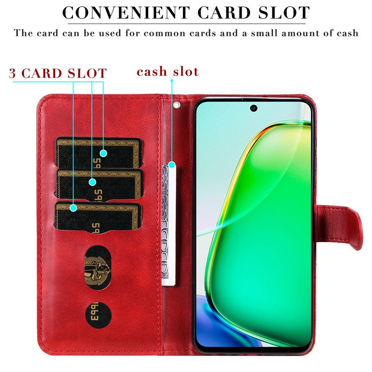 For vivo Y28 4G / iQOO Z9x 5G Case PU Leather Stand Phone Cover with Zipper Pocket - Red