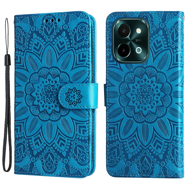 For vivo Y28 4G / iQOO Z9x 5G Case Sunflower Leather Phone Wallet Cover - Blue