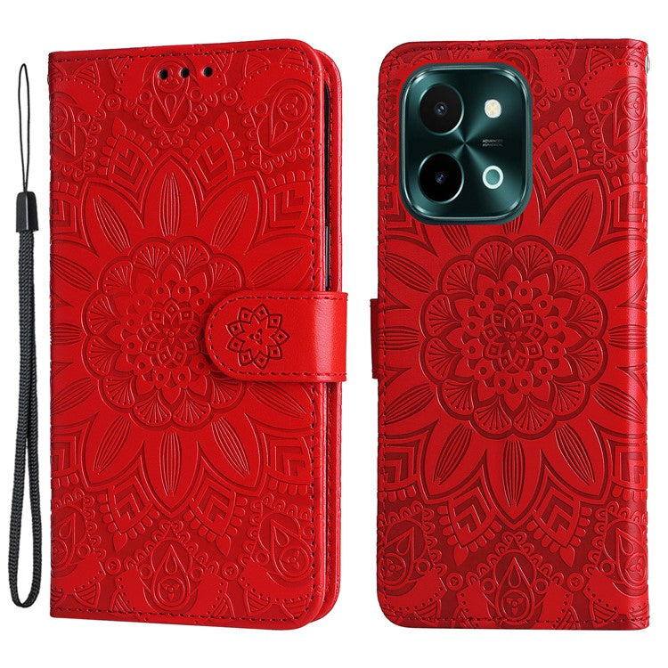 For vivo Y28 4G / iQOO Z9x 5G Case Sunflower Leather Phone Wallet Cover - Red