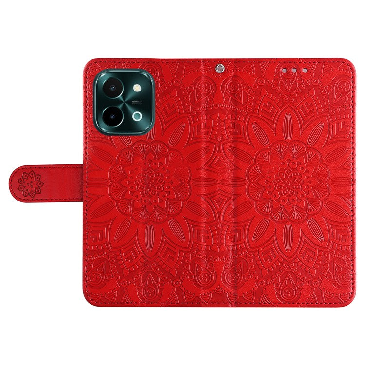 For vivo Y28 4G / iQOO Z9x 5G Case Sunflower Leather Phone Wallet Cover - Red