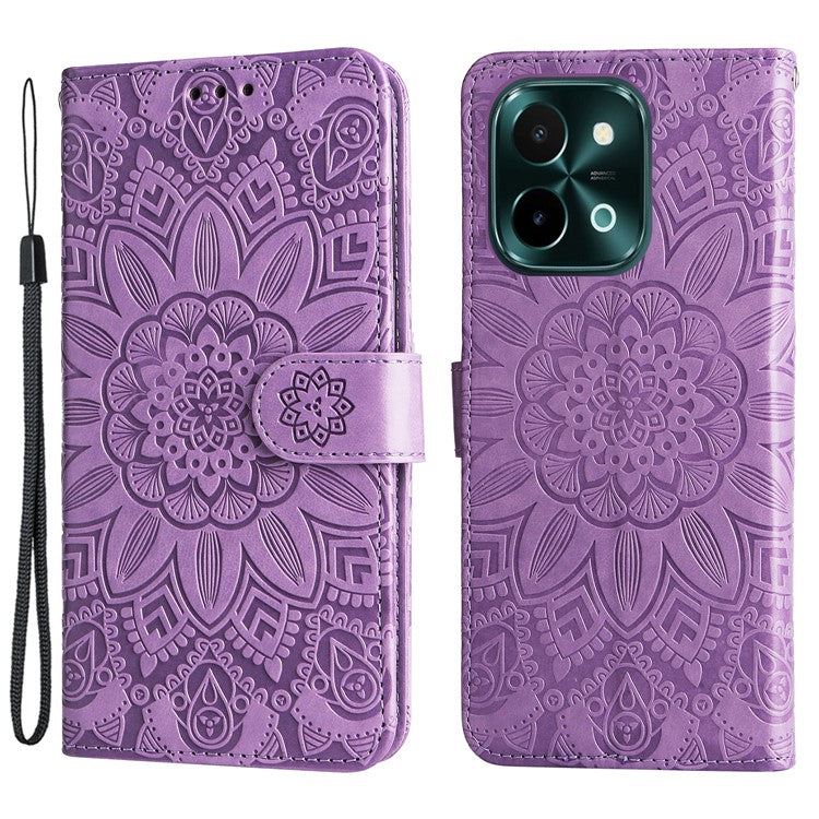 For vivo Y28 4G / iQOO Z9x 5G Case Sunflower Leather Phone Wallet Cover - Purple