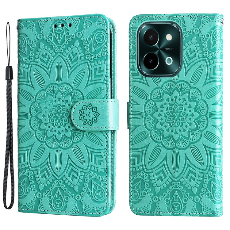 For vivo Y28 4G / iQOO Z9x 5G Case Sunflower Leather Phone Wallet Cover - Green