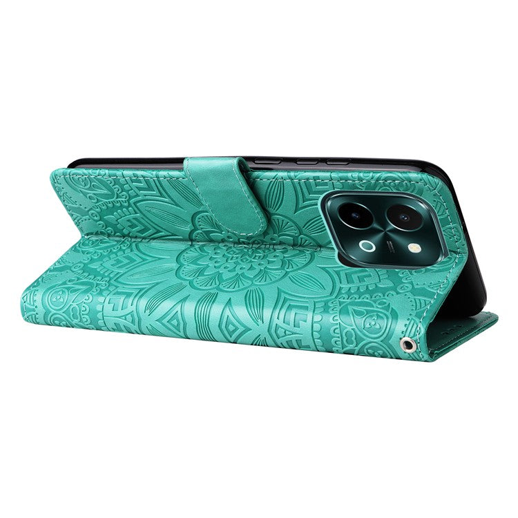 For vivo Y28 4G / iQOO Z9x 5G Case Sunflower Leather Phone Wallet Cover - Green