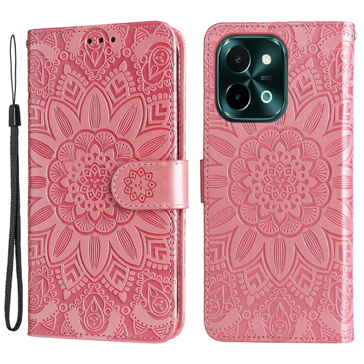 For vivo Y28 4G / iQOO Z9x 5G Case Sunflower Leather Phone Wallet Cover - Pink