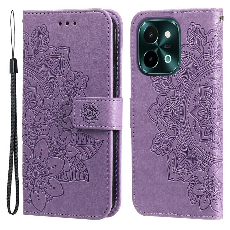 For vivo Y28 4G / iQOO Z9x 5G Case PU Leather Wallet Flower Phone Cover - Purple